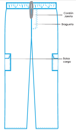 Pantalon jareta con cierre y bolsas tipo cargo.